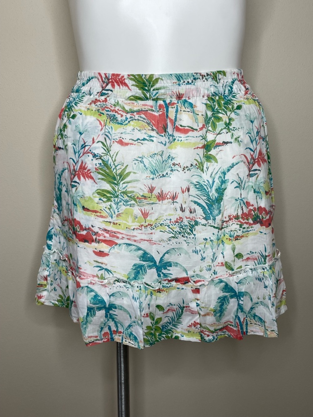 Sigrid Olsen Cotton Ruffled Mini Skirt with Beachy Tropical Print